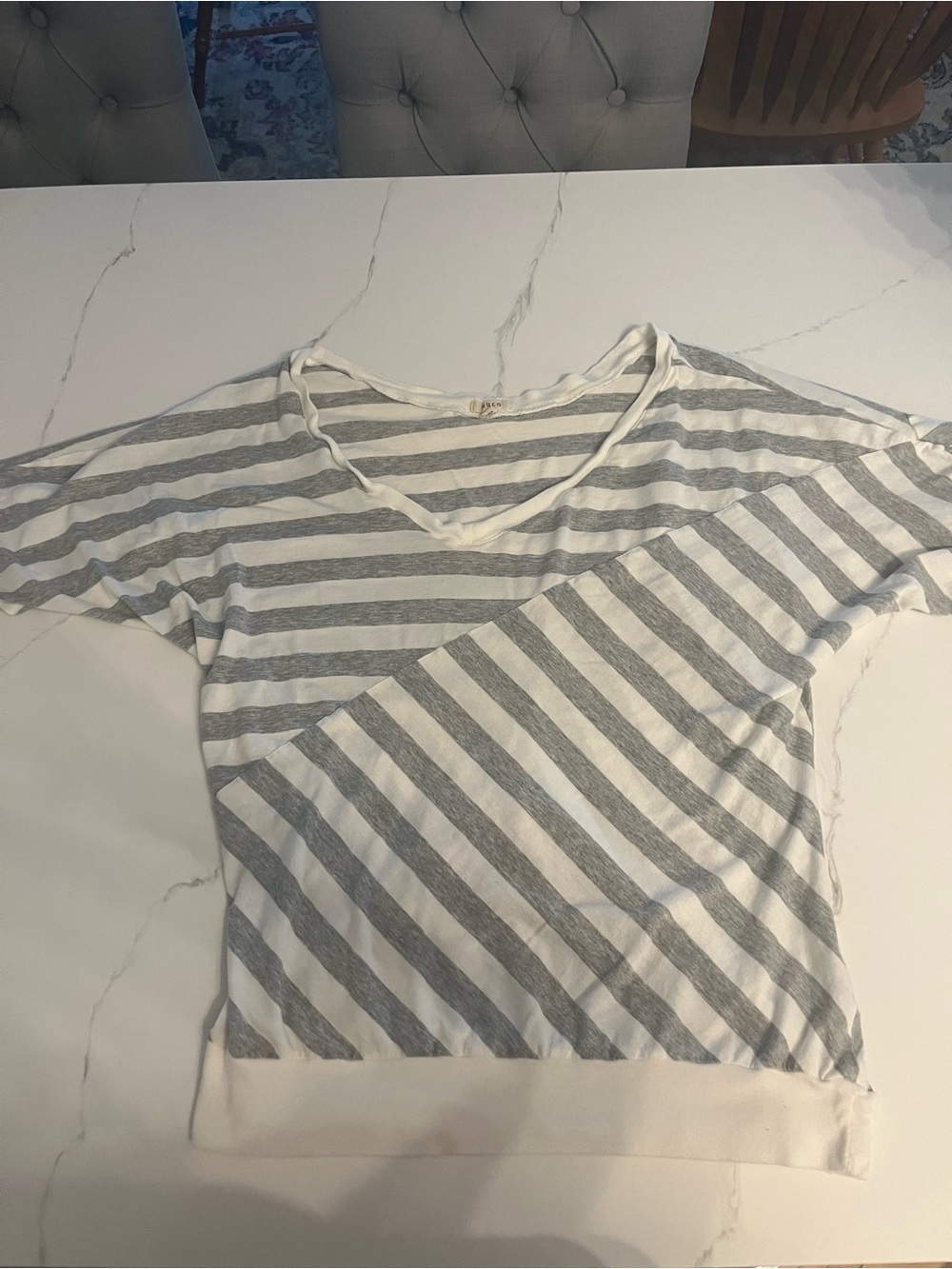 Nico Striped V-Neck Women’s Top in Grey and White